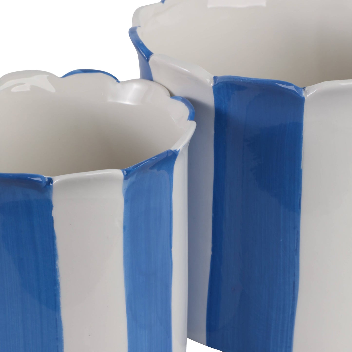 Blue Ceramic Striped Scallop Planter- 2 Sizes