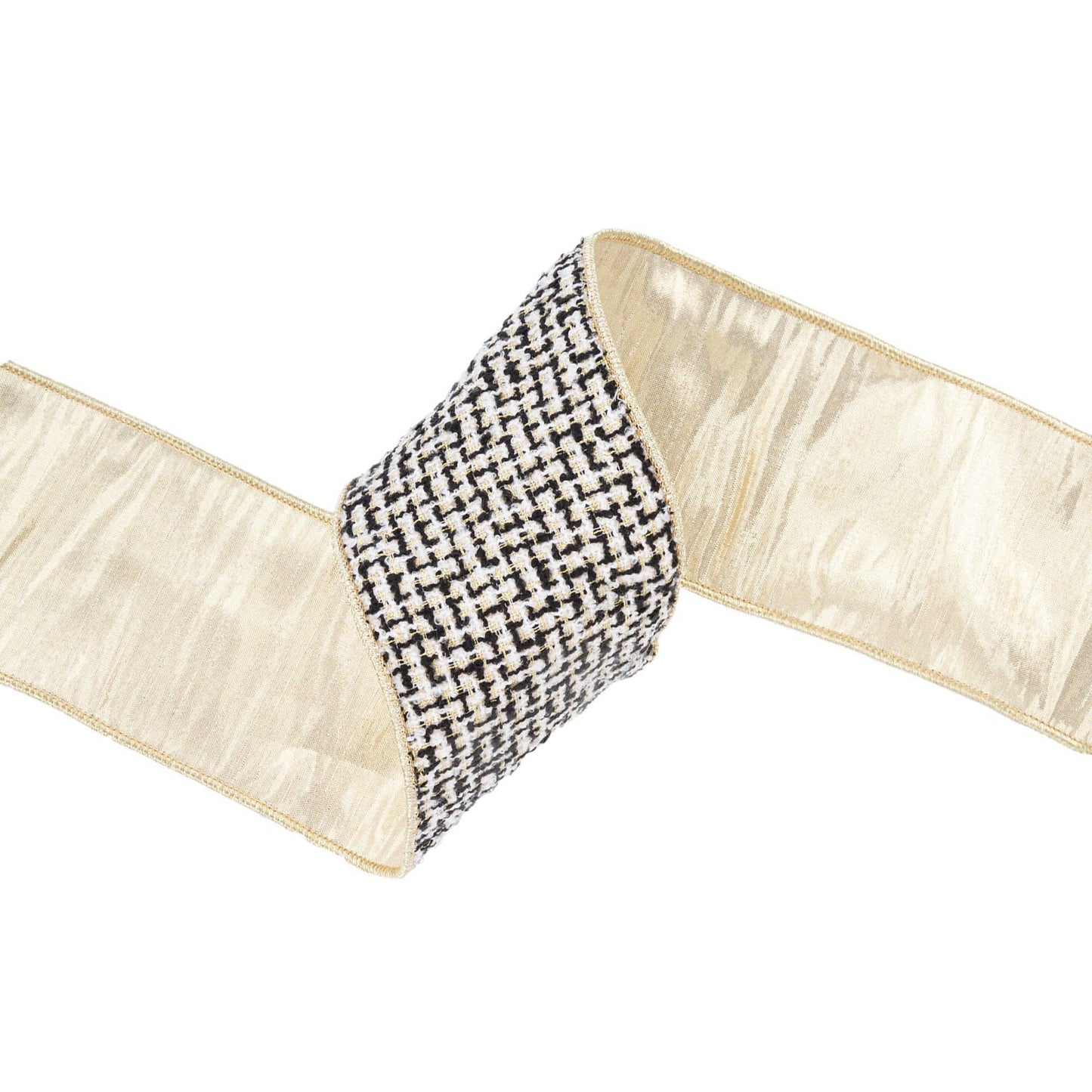 4" Wired Jacquard Tweed Gold Dupioni Backing 10yd