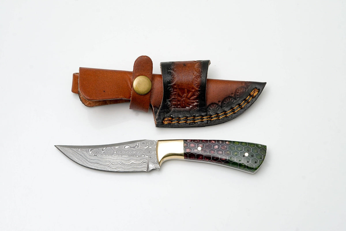 Hand-Forged Damascus, Honeycomb Resin Handle