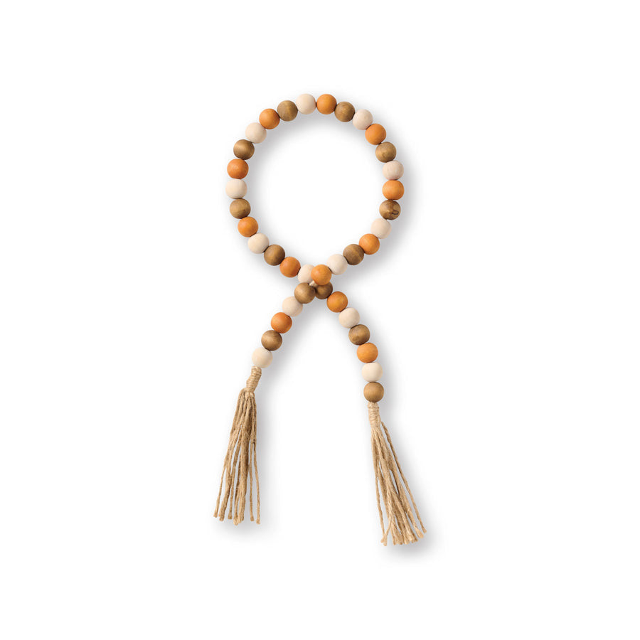 Beaded Tassle- Wood, White, Orange