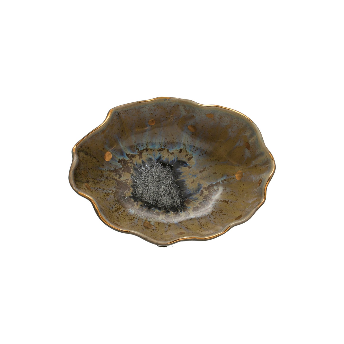 Stoneware Fluted Bowl w/ Gold