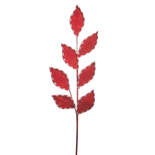 28.75" Red Felt Peppermint Edge Leaf Spray