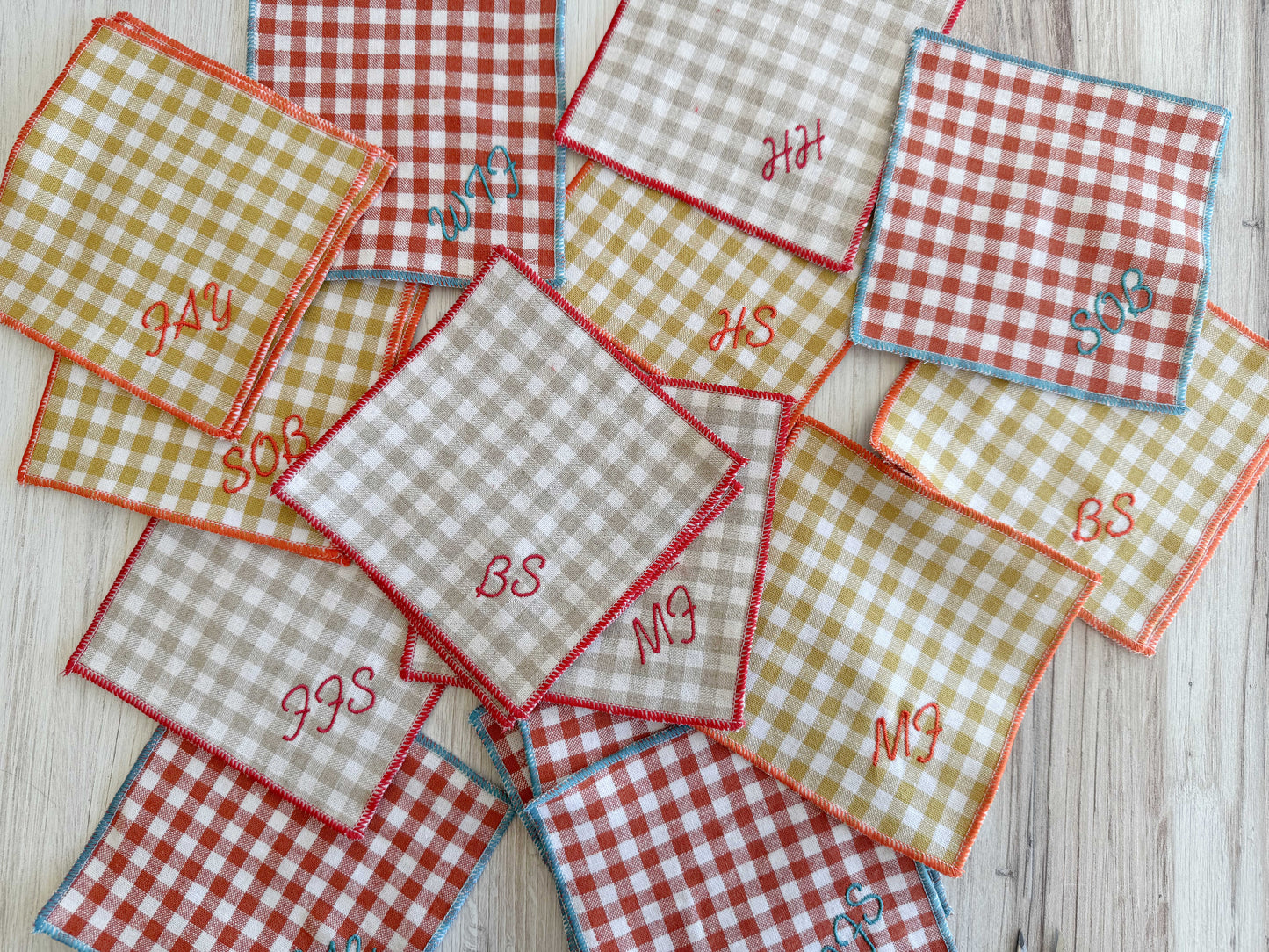 Sweary Coasters in Mini Check, set of eight