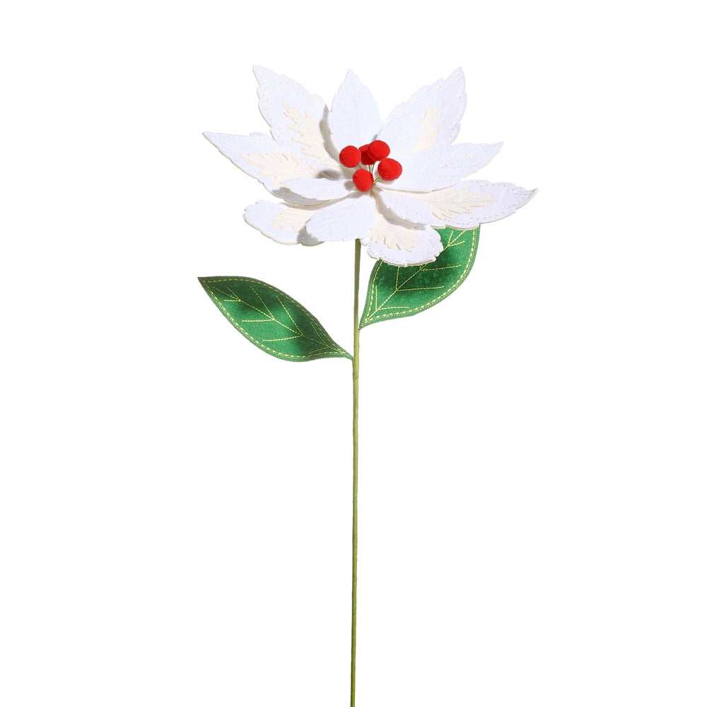 25" White Poinsettia Felt Stem