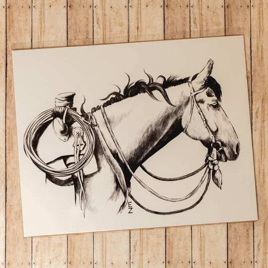 Pencil Cow Horse Art Print